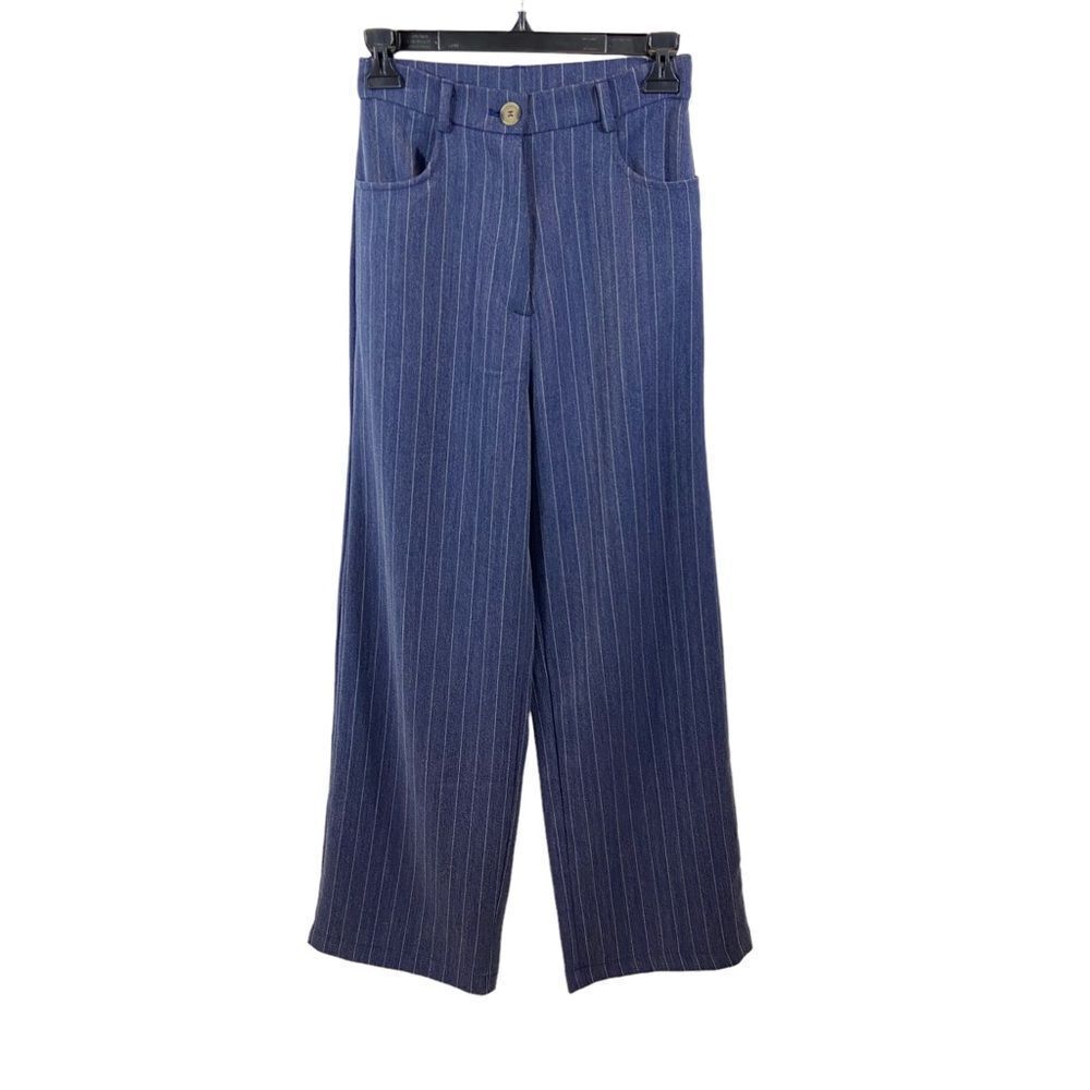 Dazy Brand Blue and White Pinstripe High Waist Wide Leg Pants Size Large